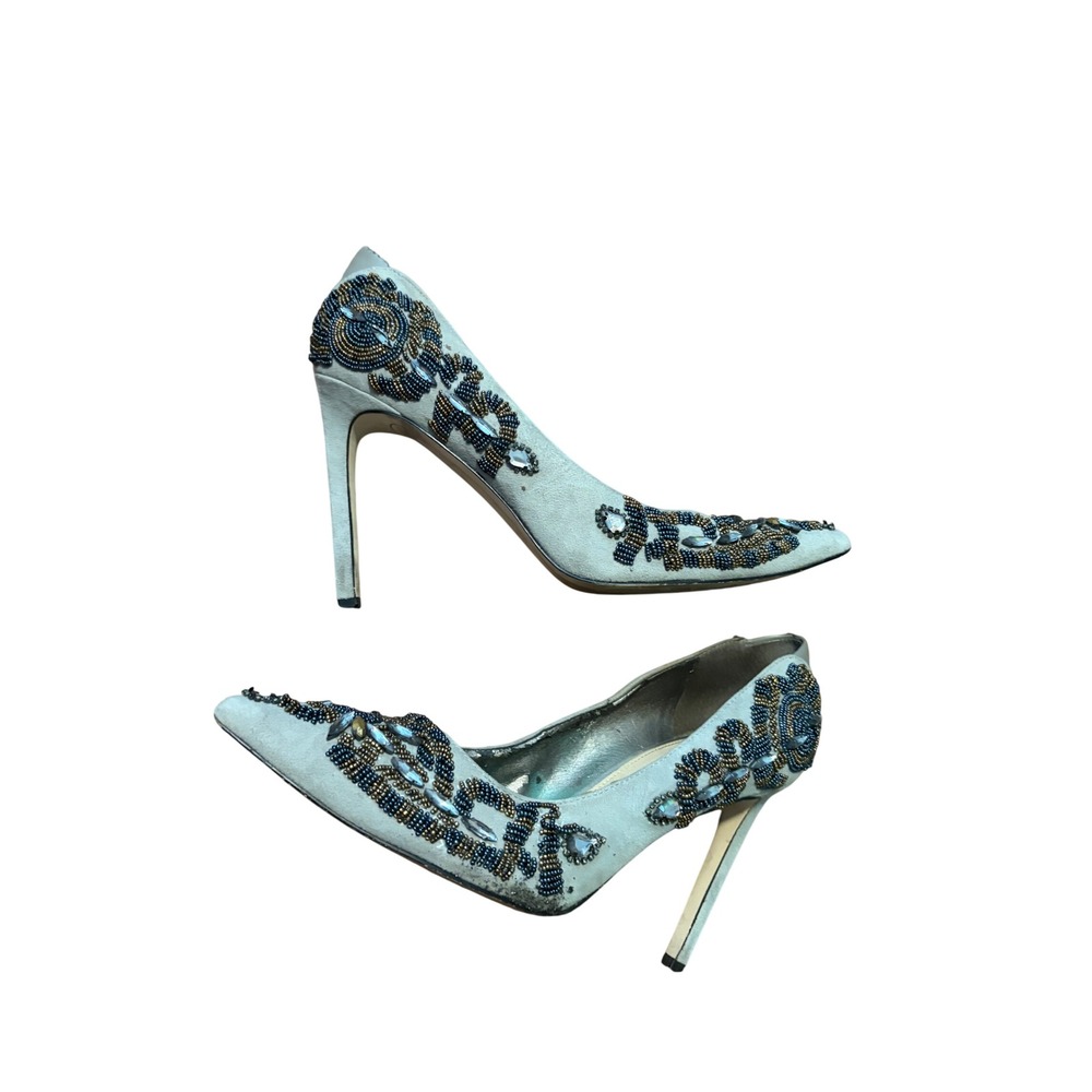 Sam Edelman Pumps Beaded Crystal Grey Suede Embellished Stiletto Size 9 Glam